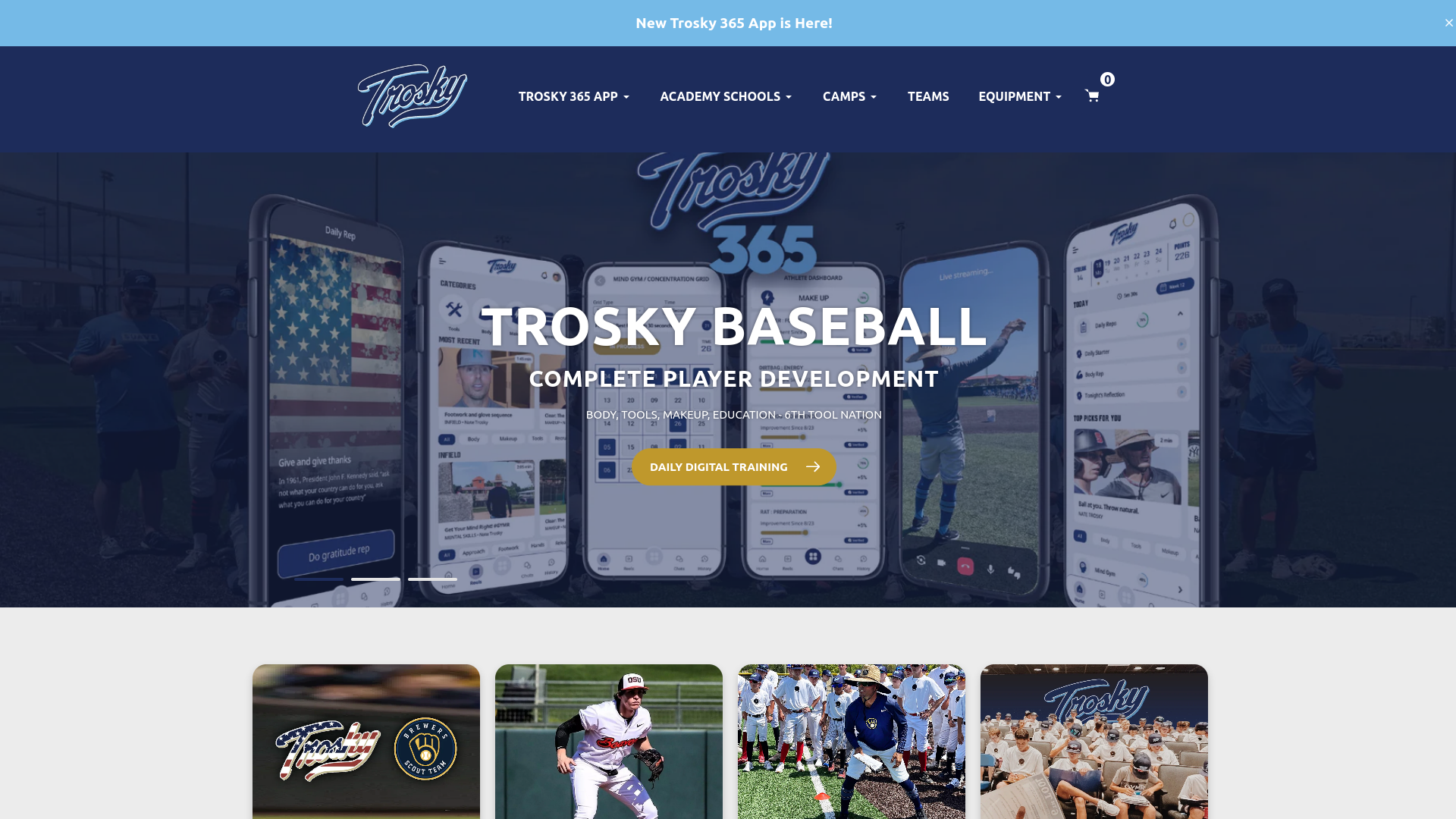 Trosky Baseball above-the-fold homepage screenshot