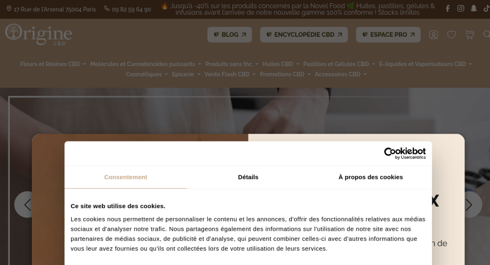 Aperçu du site Origine CBD