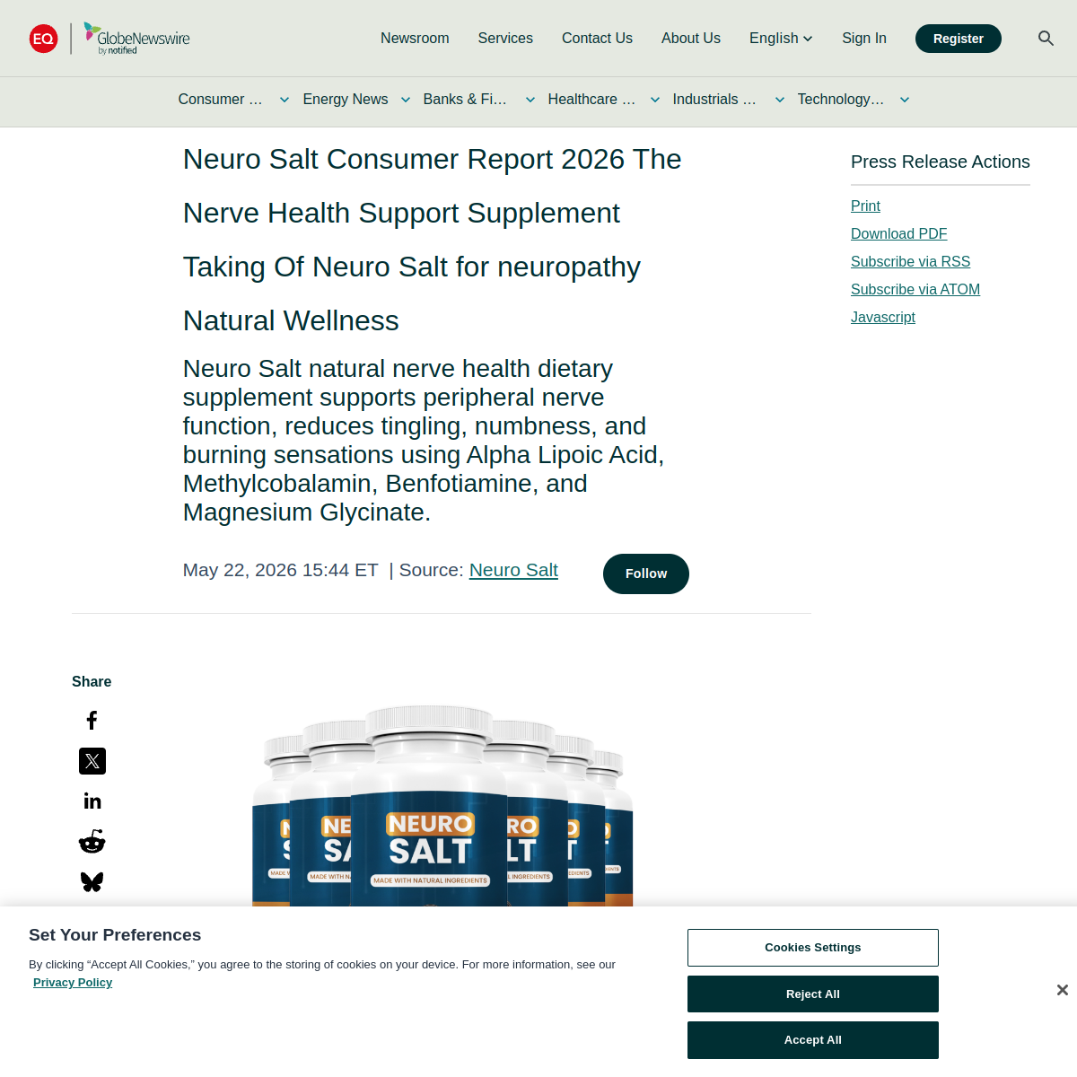 Screenshot of www.globenewswire.com