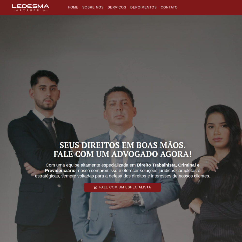 Página inicial do projeto Ledesma Advocacia