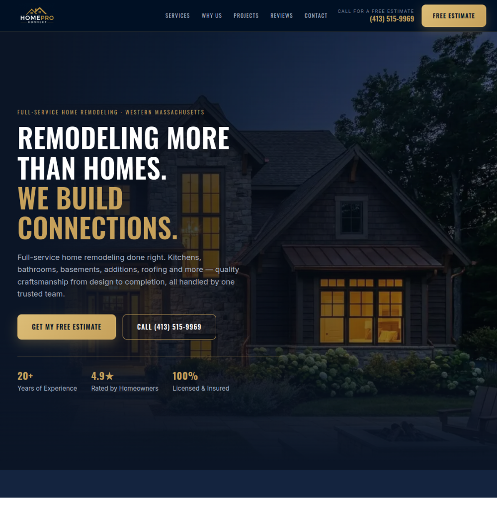 homesproconnect.com — landing page stworzony przez Say Digital Marketing