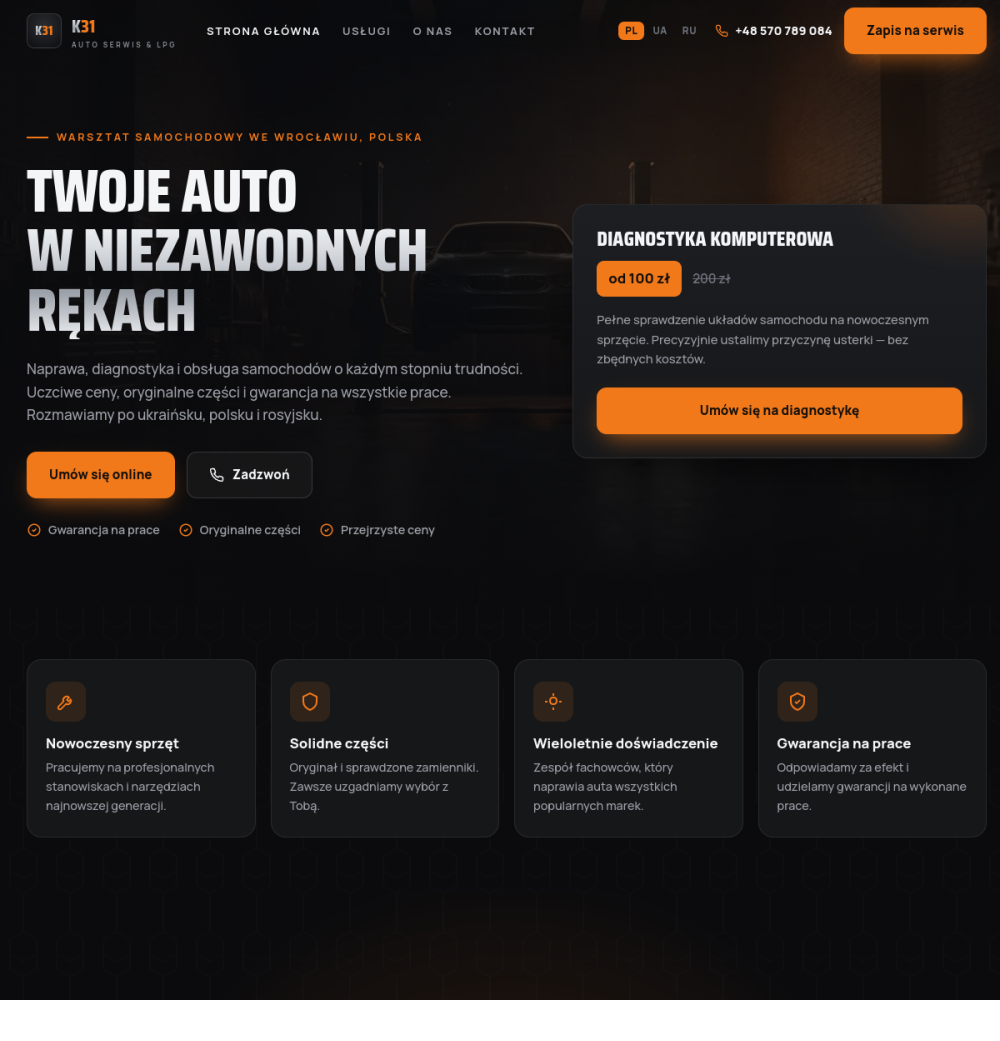 k31autoserwis.pl — landing page stworzony przez Say Digital Marketing