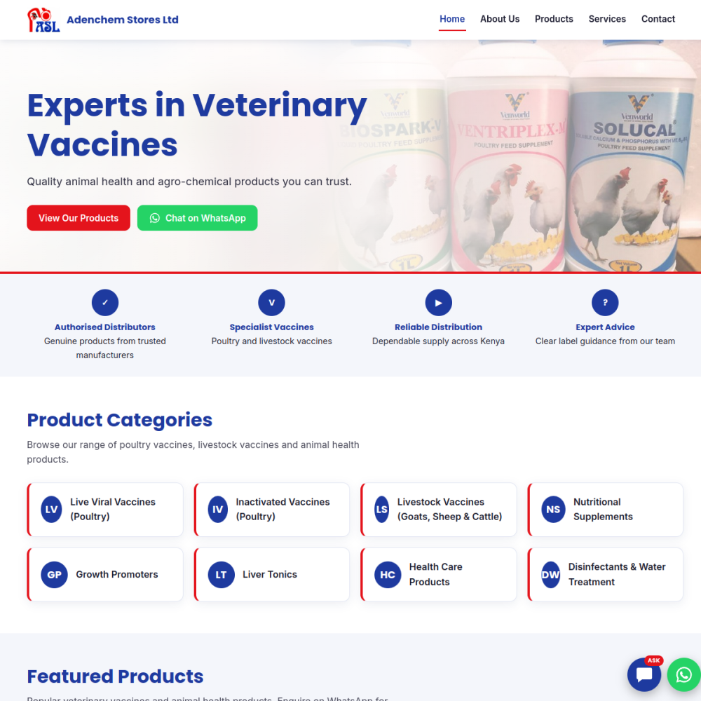 Screenshot of the Aden Chem website