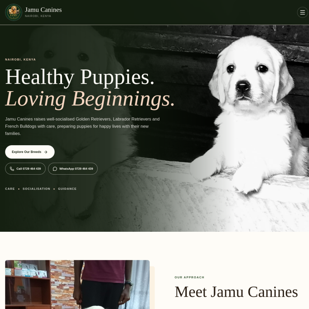 Screenshot of the Jamu Canines website
