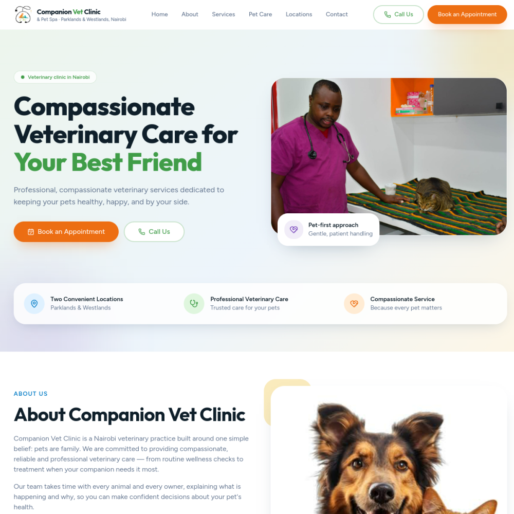 Screenshot of the Companion Vet website
