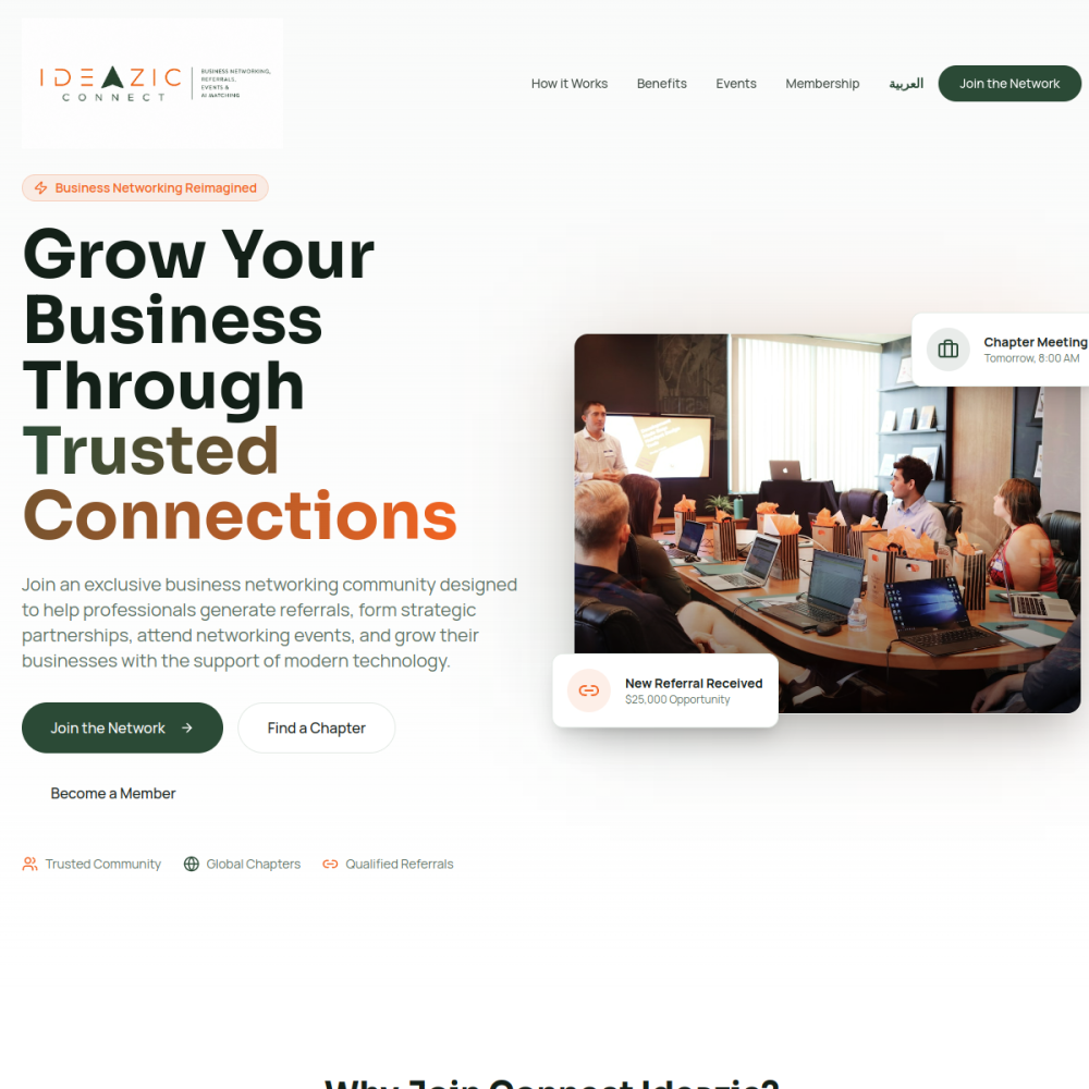 Screenshot of Ideazic Connect website built with Ideazic AI Website Builder