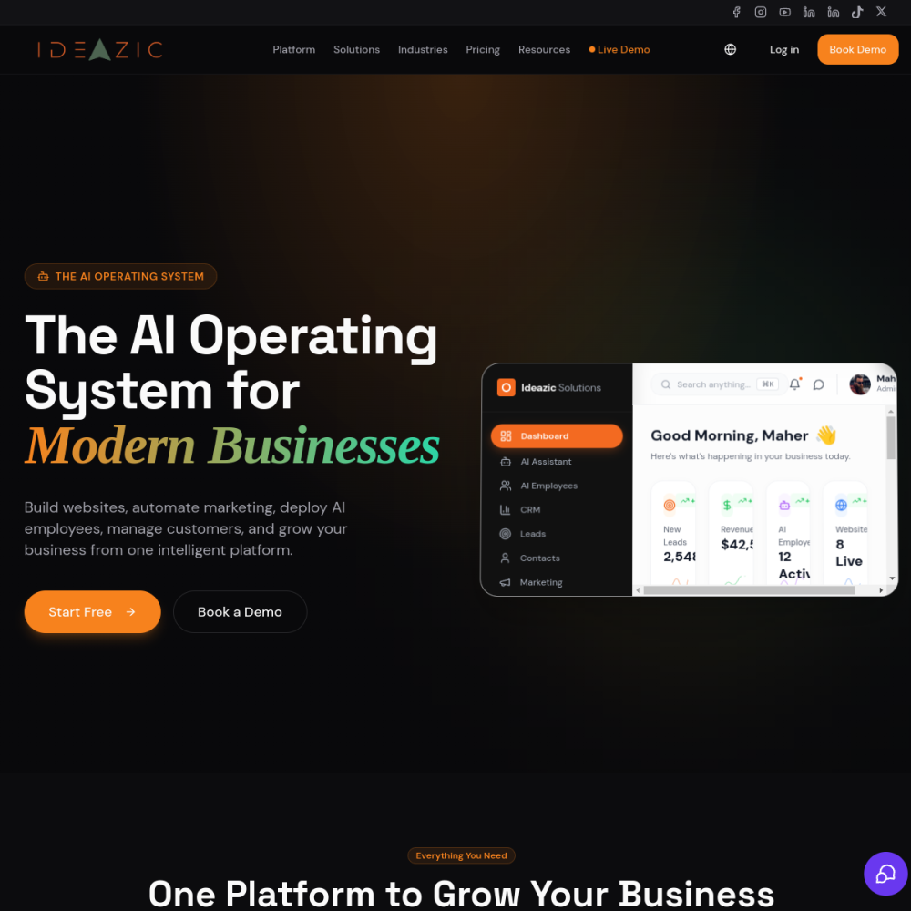 Screenshot of Ideazic website built with Ideazic AI Website Builder
