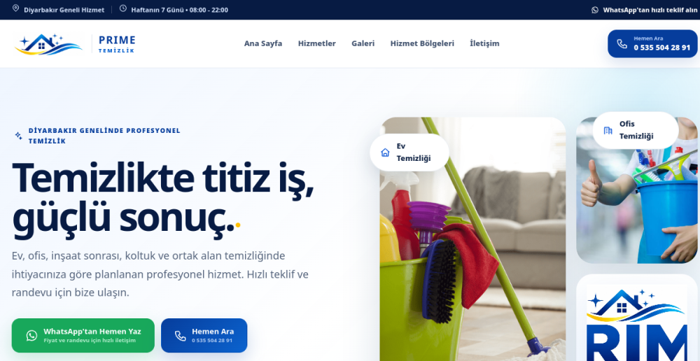 Prime Temizlik web sitesi ön izlemesi