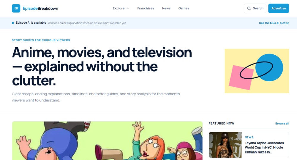 Episode Breakdown website homepage preview