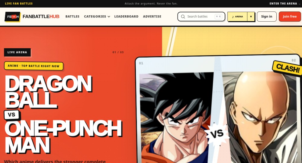 FanBattleHub website homepage preview