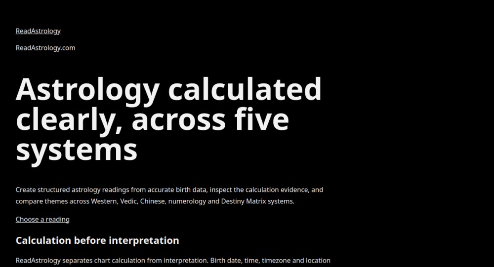 ReadAstrology website homepage preview