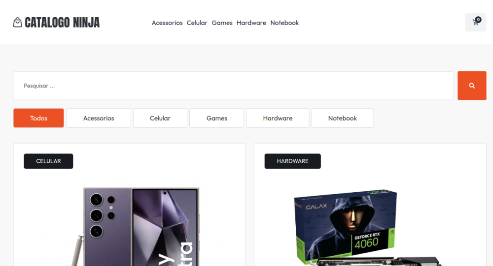 Captura real do site Catálogo Digital