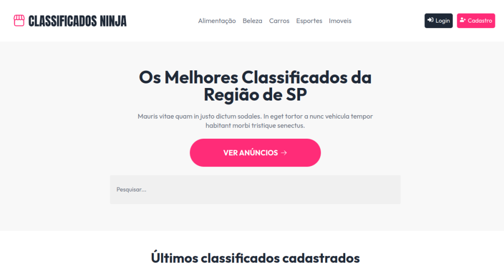 Captura real do site Classificados Basic