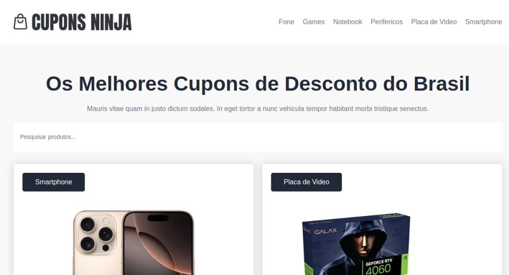 Captura real do site Sistema de Cupons