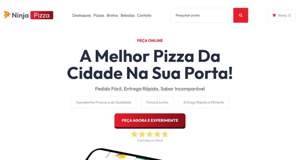 Captura real do site Delivery 2.0