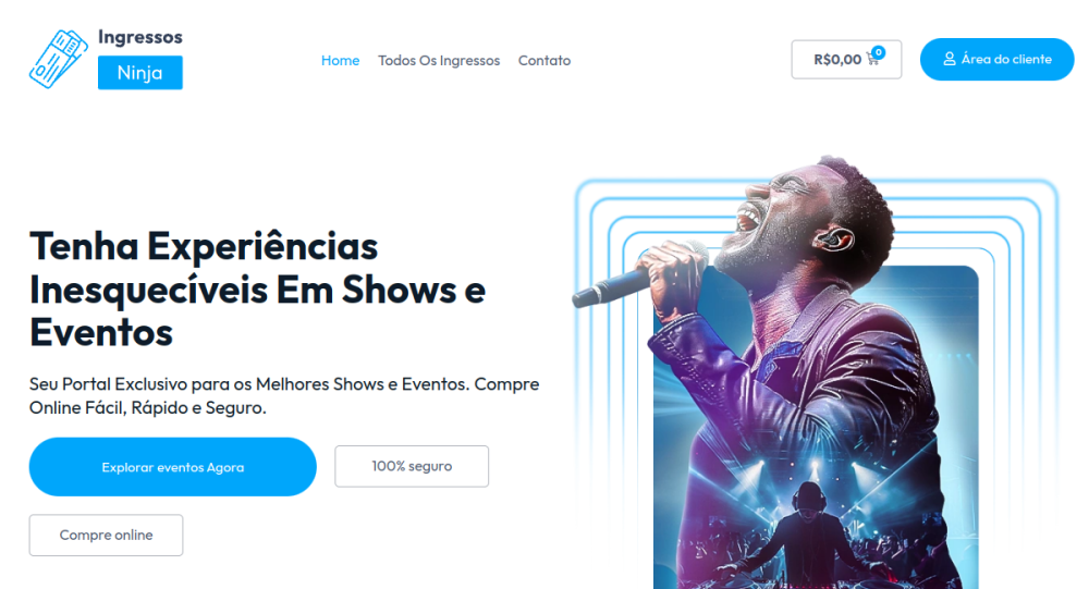 Captura real do site Ingressos e Eventos