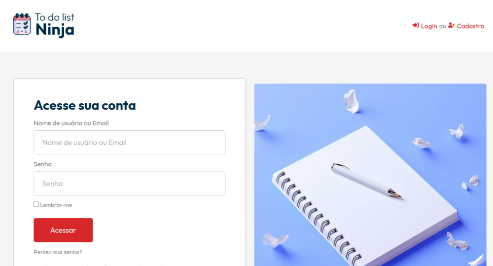 Captura real do site Lista de Tarefas