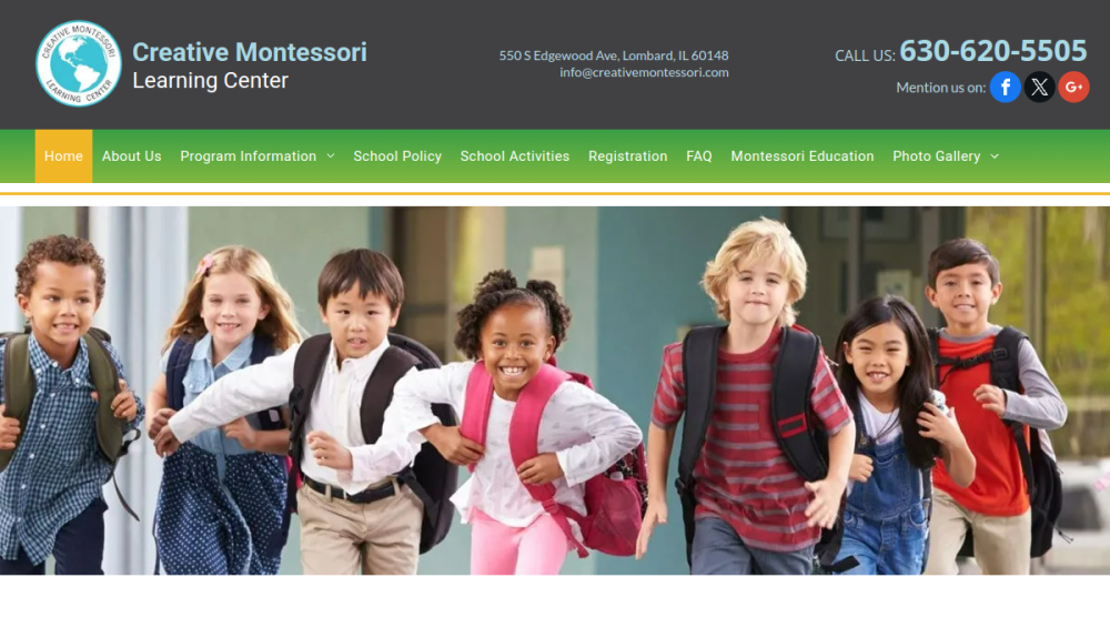 Website screenshot of Creative Montessori Learning Center