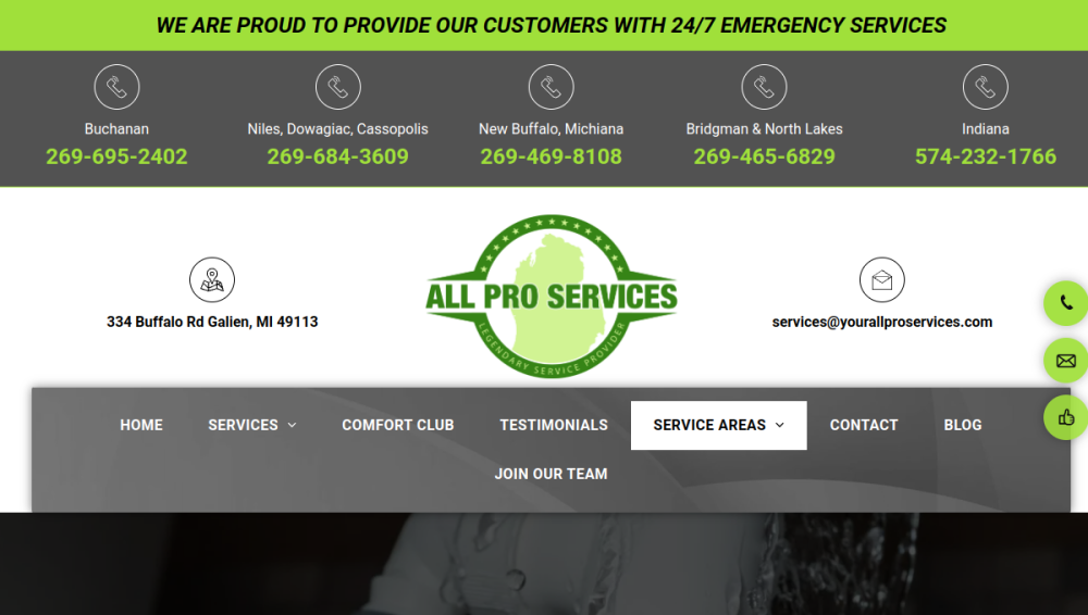 Website screenshot of All Pro Services