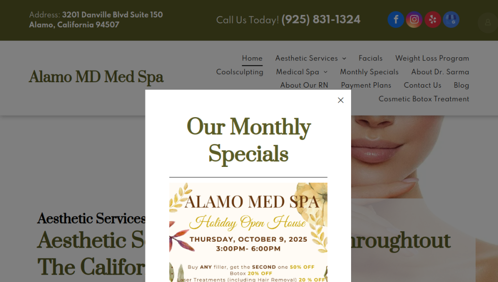 Website screenshot of Alamo MD MedSpa