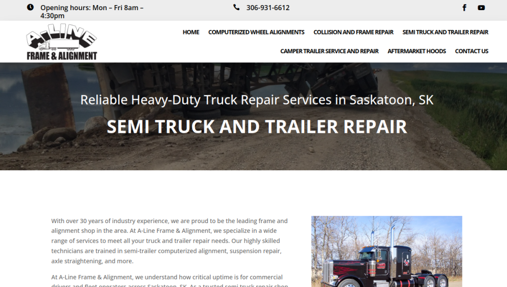 Website screenshot of A-Line Frame & Alignment Services