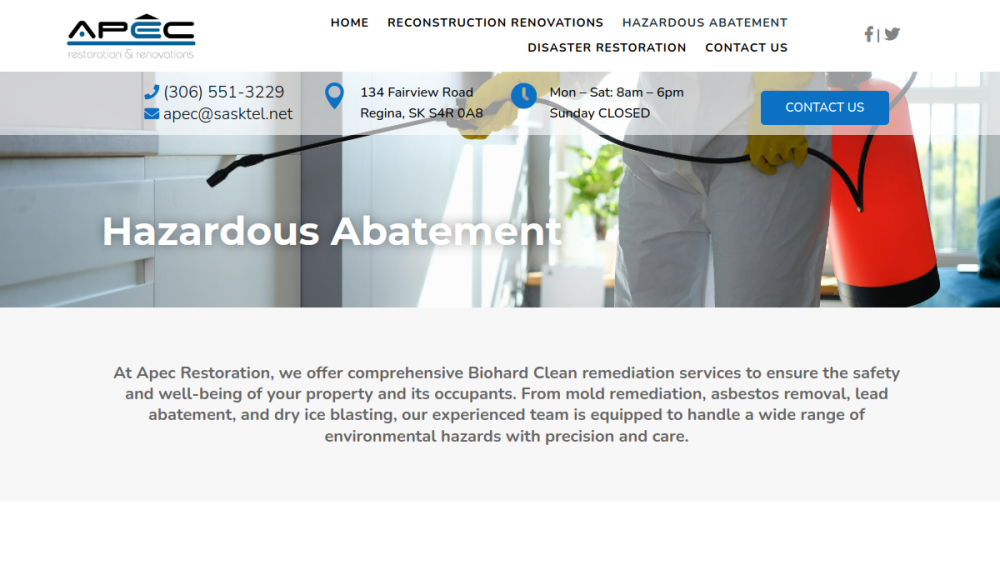 Website screenshot of Apec Restoration & Renovations