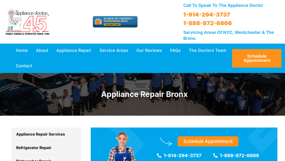 Website screenshot of Appliance Doctor