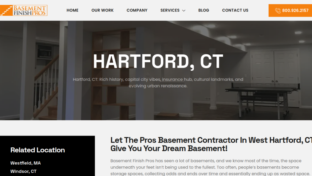 Website screenshot of Basement Finish Pros LLC