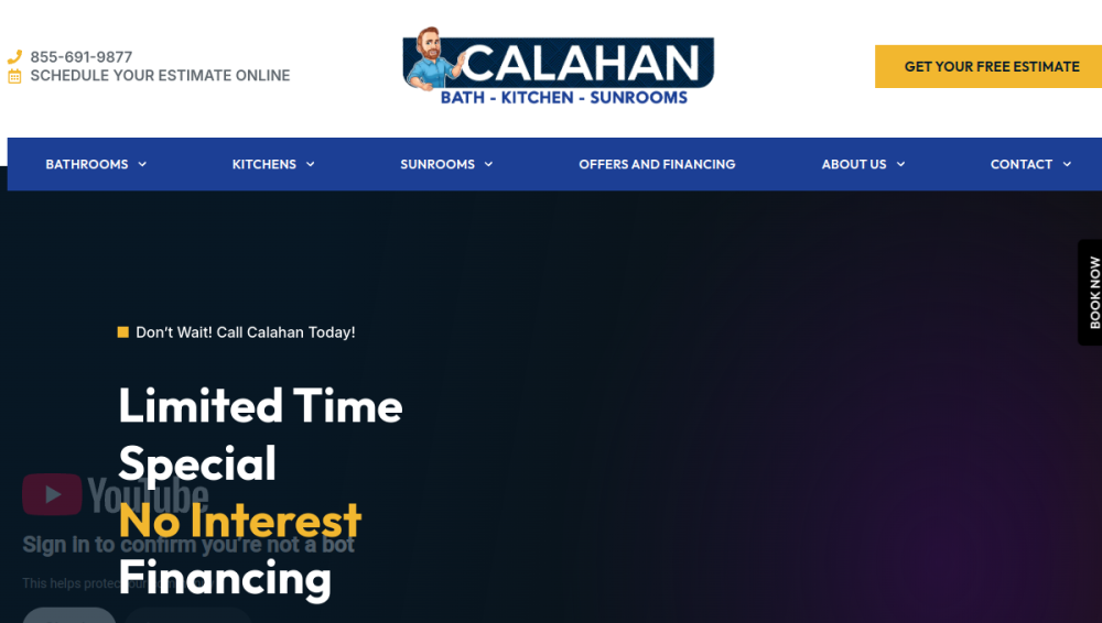 Website screenshot of Calahan Bath, Kitchen and Sunrooms