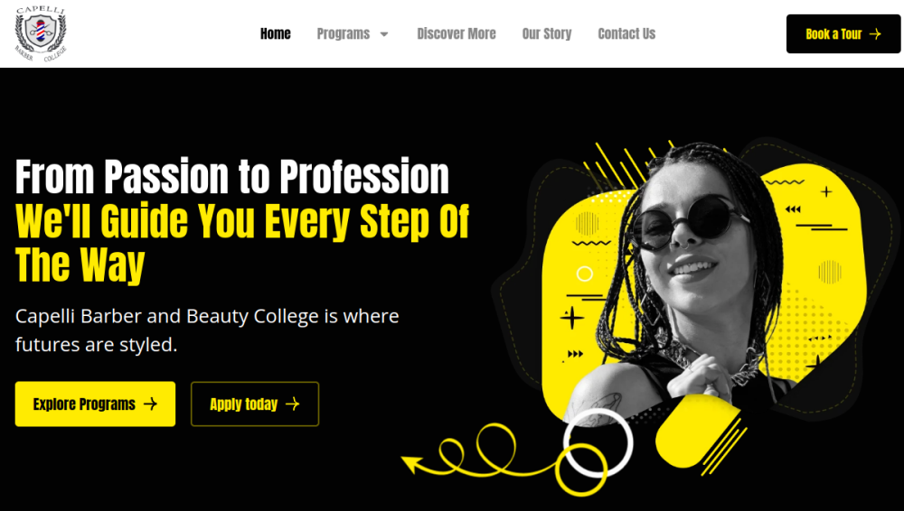 Website screenshot of Capelli Barber and Beauty College