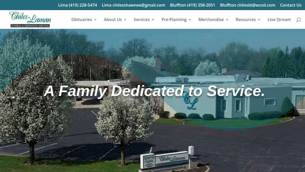 Website screenshot of Chiles-Laman Funeral & Cremation Services