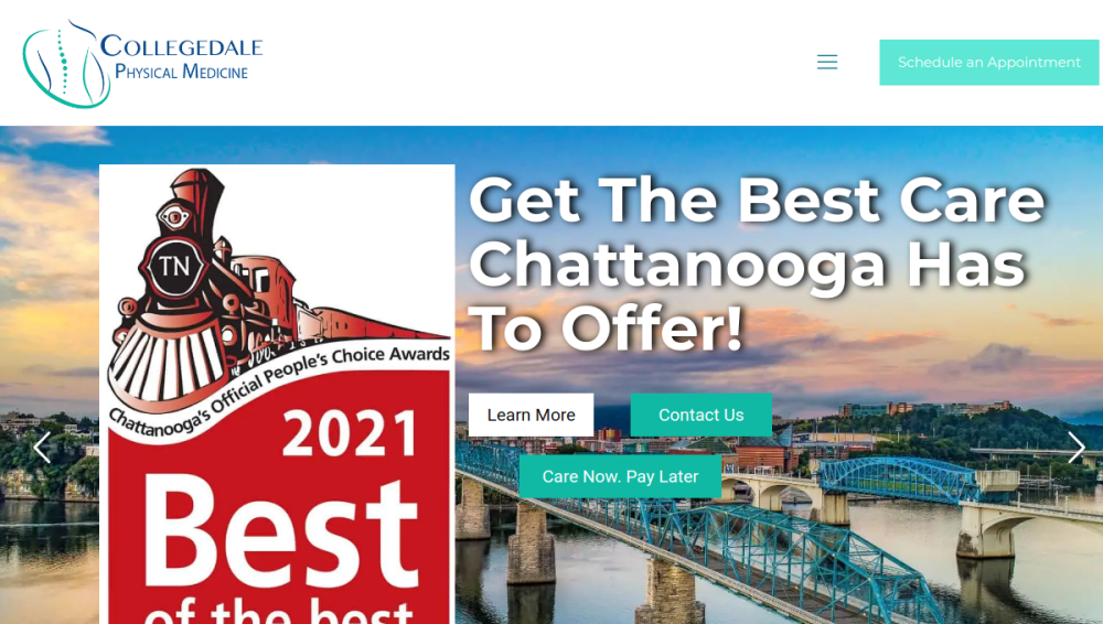 Website screenshot of Collegedale Physical Medicine