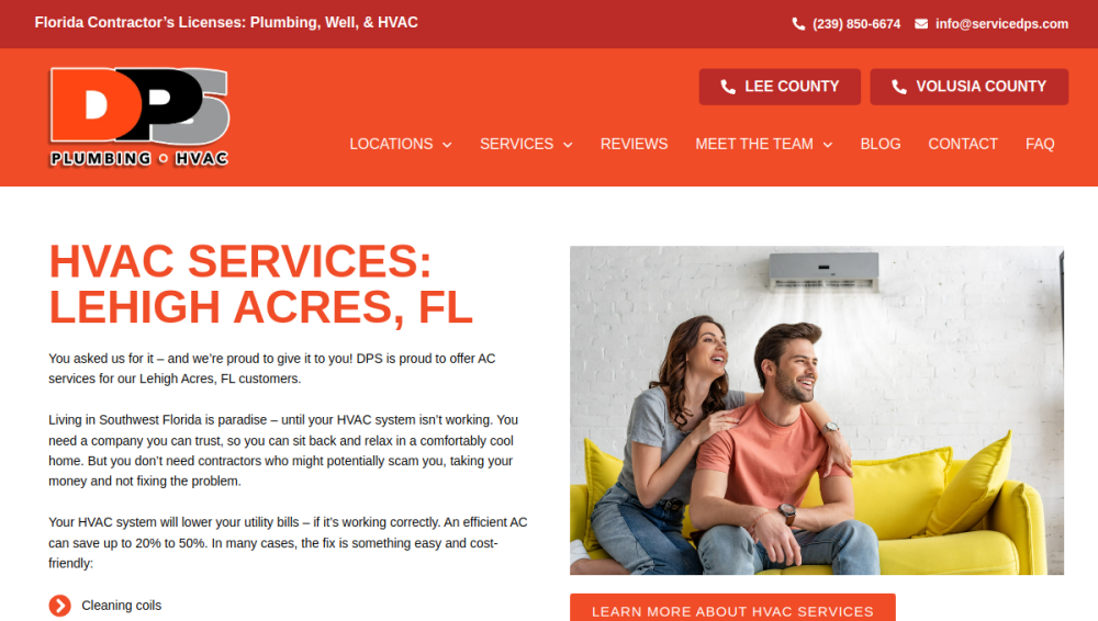 Website screenshot of Diversified Plumbing Services of SW Florida