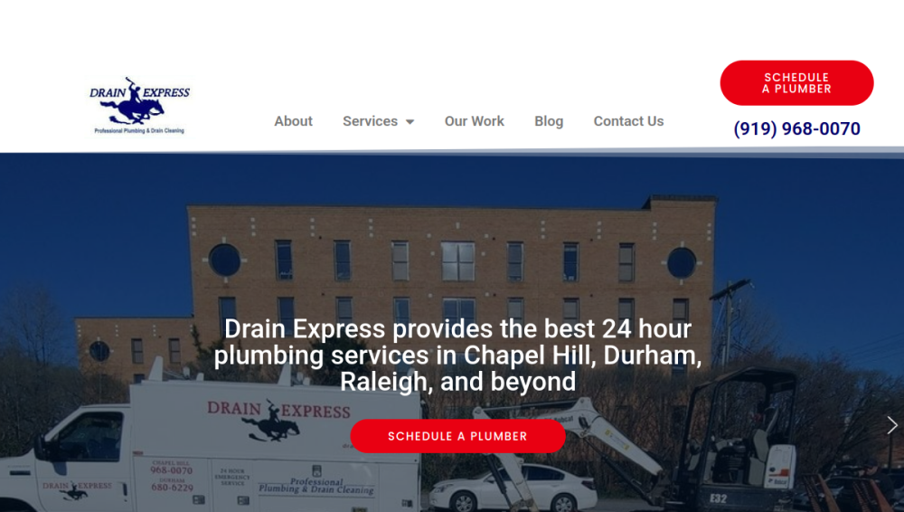 Website screenshot of Drain Express