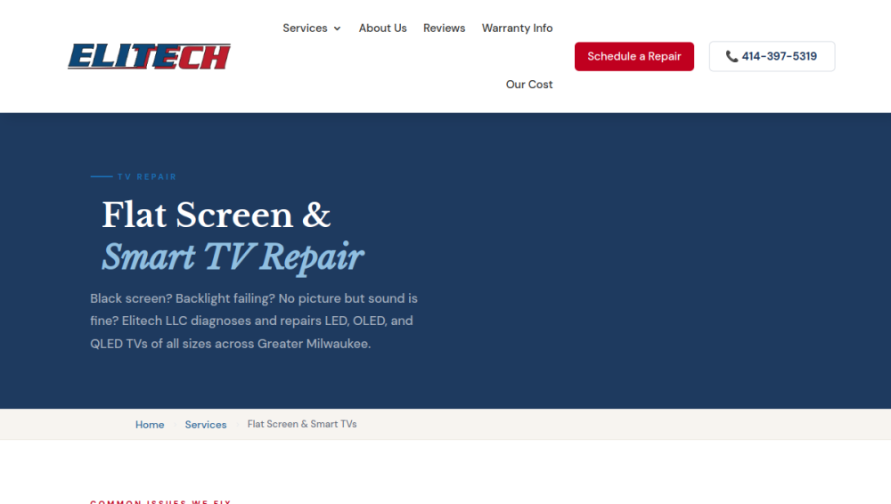 Website screenshot of Elitech LLC