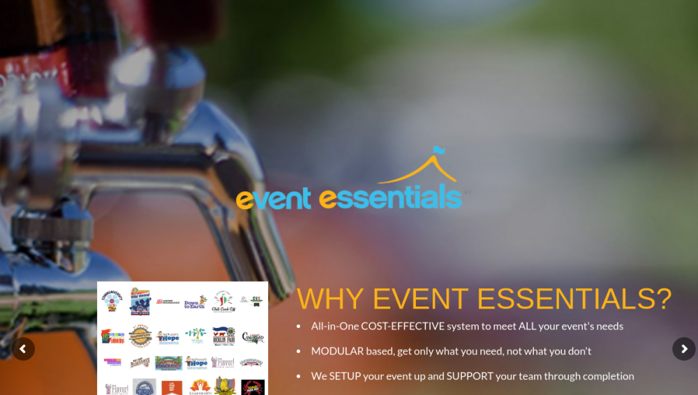 Website screenshot of Event Essentials