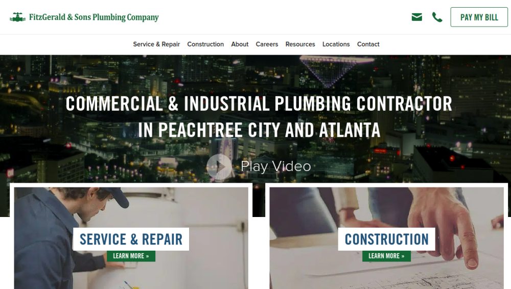 Website screenshot of FitzGerald and Sons Plumbing Company