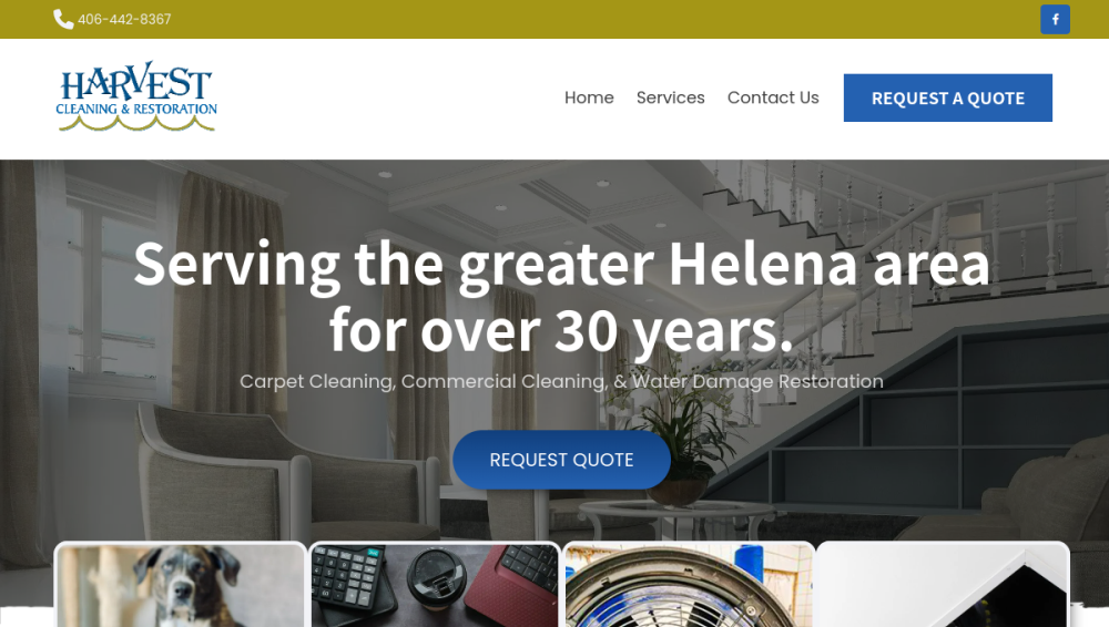 Website screenshot of Harvest Cleaning Service