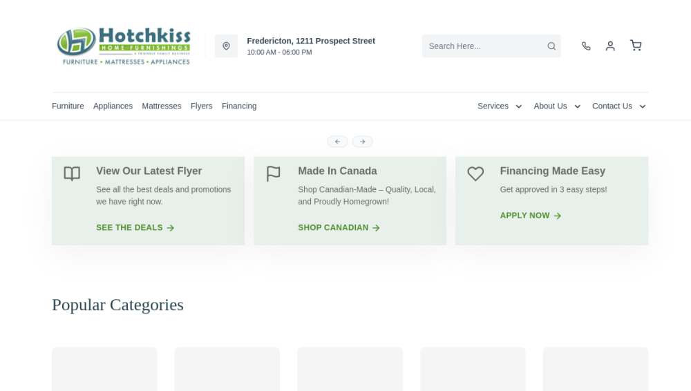 Website screenshot of Hotchkiss Home Furnishings