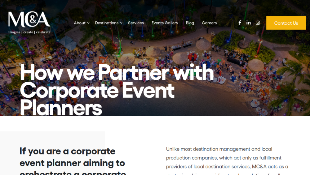 Website screenshot of MC&A
