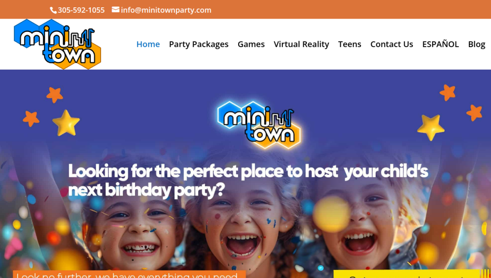 Website screenshot of MiniTown Party -Indoor party rental