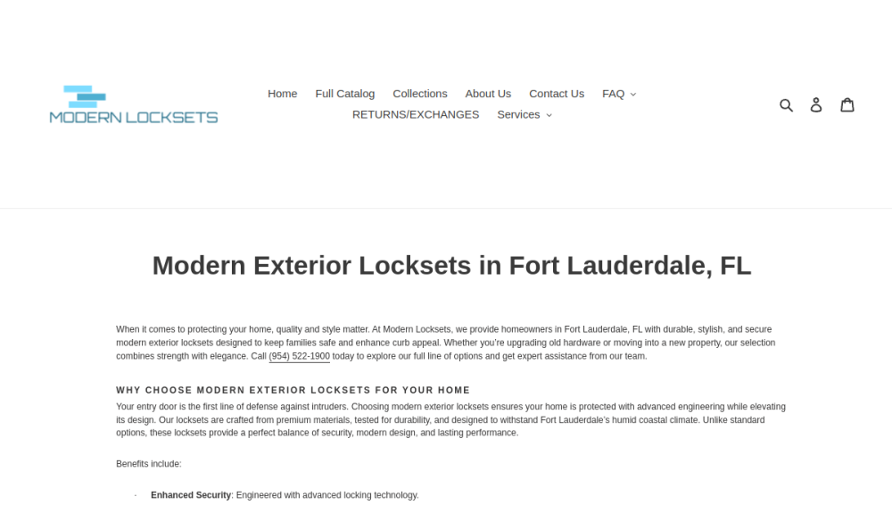 Website screenshot of Modern Locksets