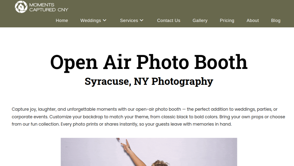 Website screenshot of Moments Captured CNY