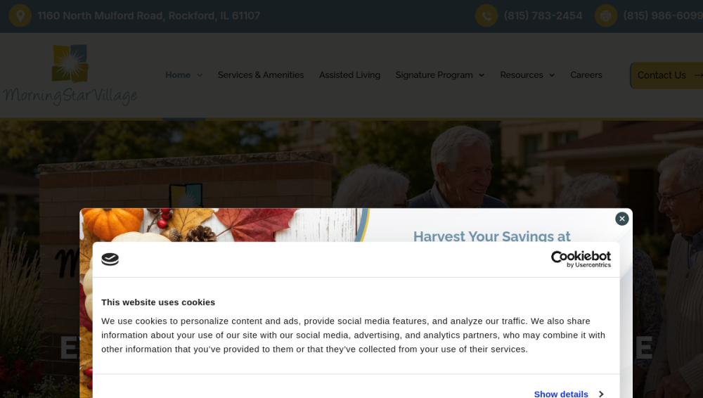 Website screenshot of Morning Star Village
