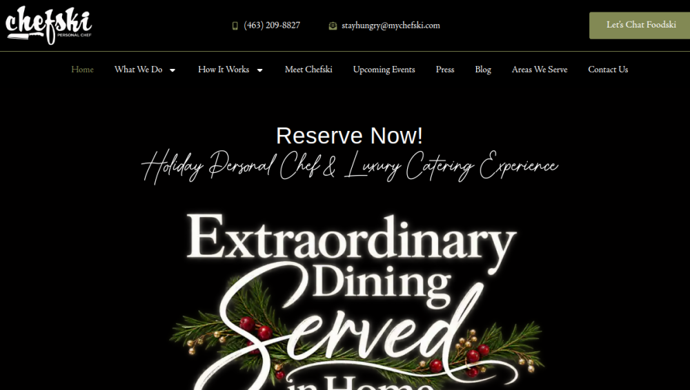 Website screenshot of Chefski Personal Chef