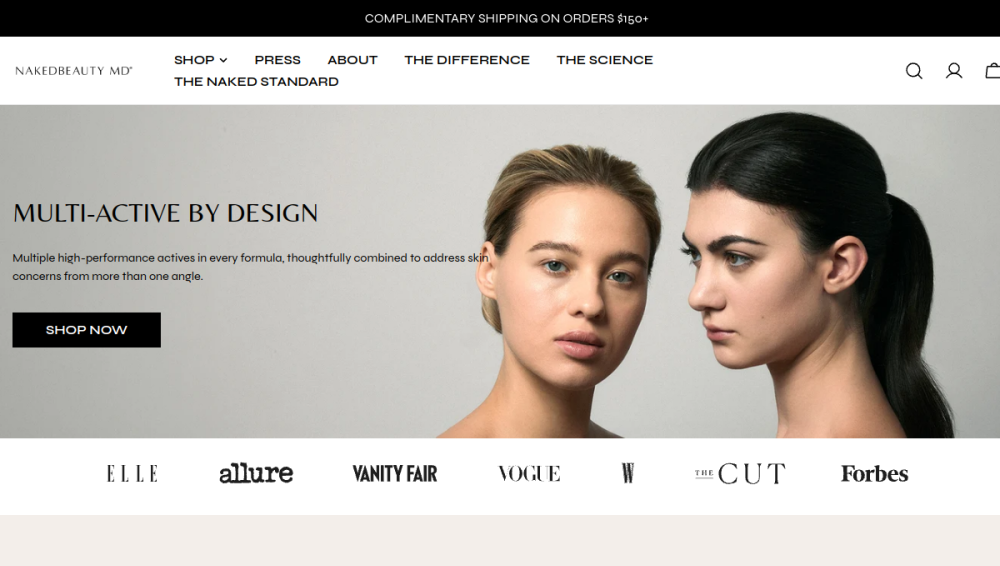 Website screenshot of NakedBeauty MD