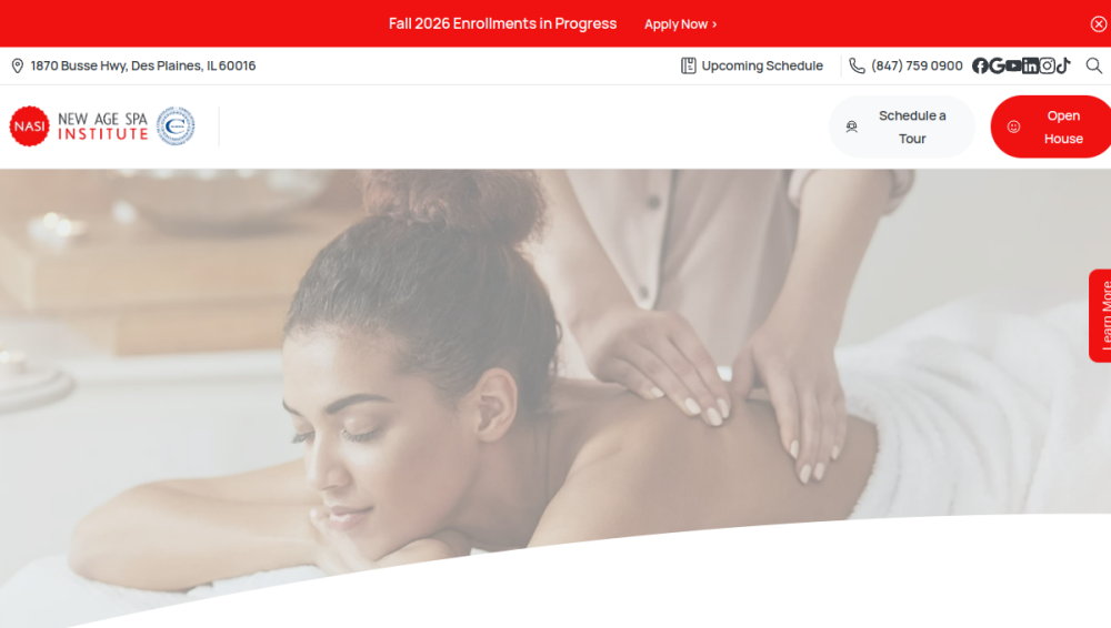 Website screenshot of New Age Spa Institute