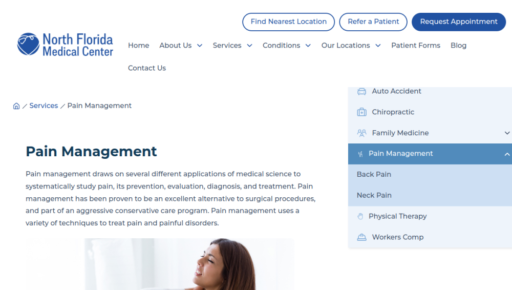 Website screenshot of North Florida Medical Center 