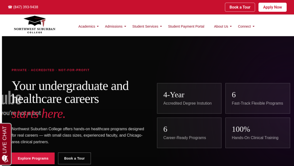 Website screenshot of Northwest Suburban College