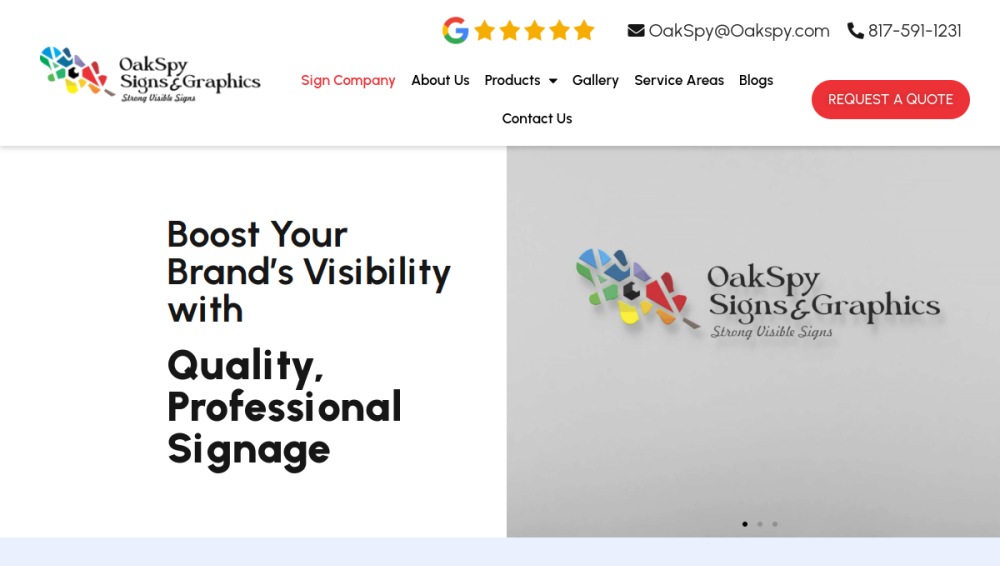 Website screenshot of OakSpy Signs & Graphics